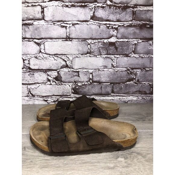 Birkenstock Arizona Mocha Brown Suede Leather Slides Sandals Women Sz 39EU/8.5M - Picture 1 of 16